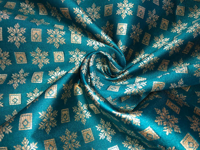 Silk Brocade fabric with MOTIF WHITE GOLD jacquard  available in 2 colors  TURQUOISE BLUE AND TEAL BRO1015