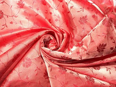 Silk Brocade fabric color coral with self  floral vines jacquard 44" wide BRO1055[3]