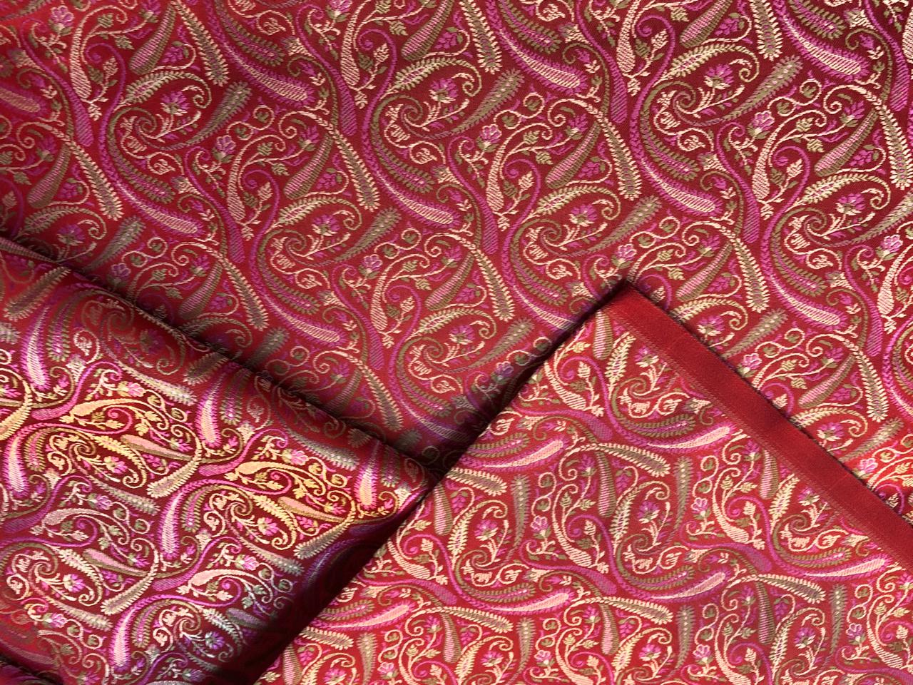 Silk Brocade fabric multi color paisleys available in 4 colors red , green , minty olive and silver BRO1089