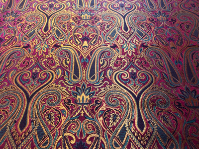 Silk Brocade fabric gold jacquard paisleys available in 3 colors pink/teal , green and red/black  BRO1103