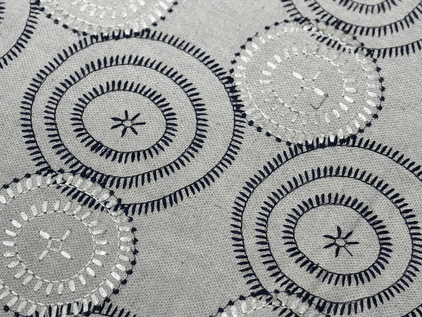 100% MATKA Silk , Wild silk, periodical Embroidery black and white circles on  54 "Width [17781]