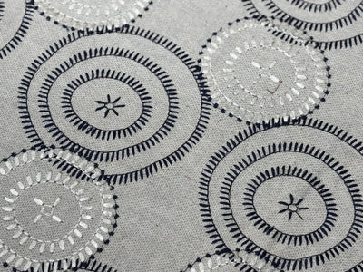 100% MATKA Silk , Wild silk, periodical Embroidery black and white circles on  54 "Width [17781]