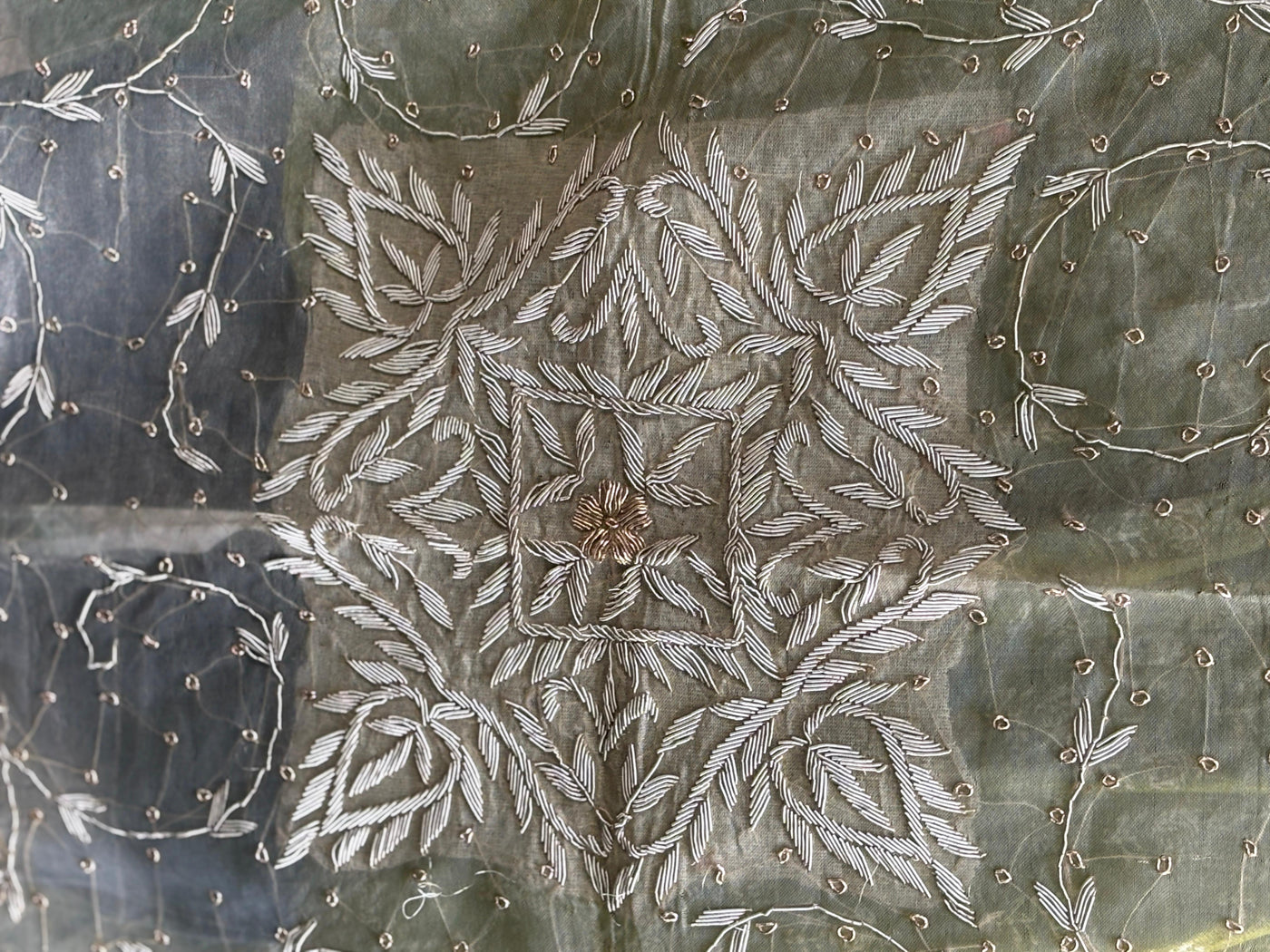 Table  Cover in gold tissue square 37 inch x 37 inch full zardozi embroidered gold [17688]