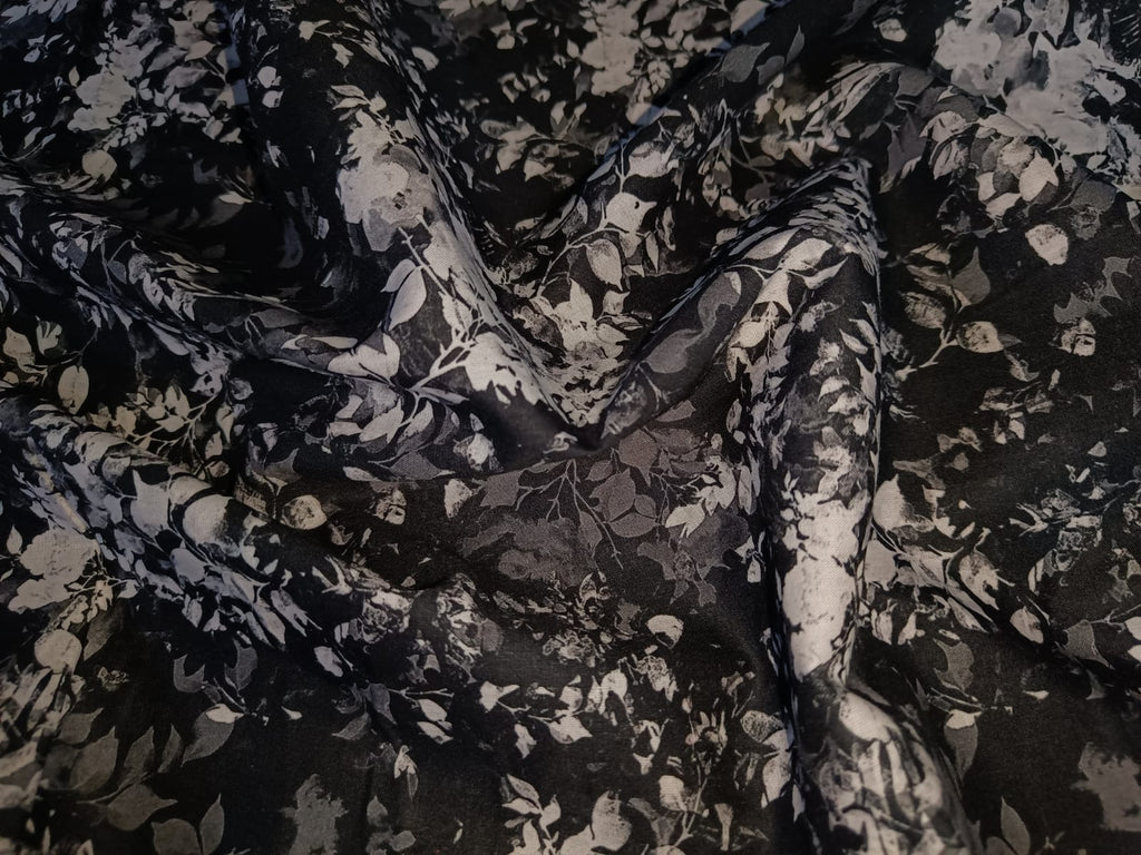 100% linen Floral digital print black and white fabric 44" wide [15298]
