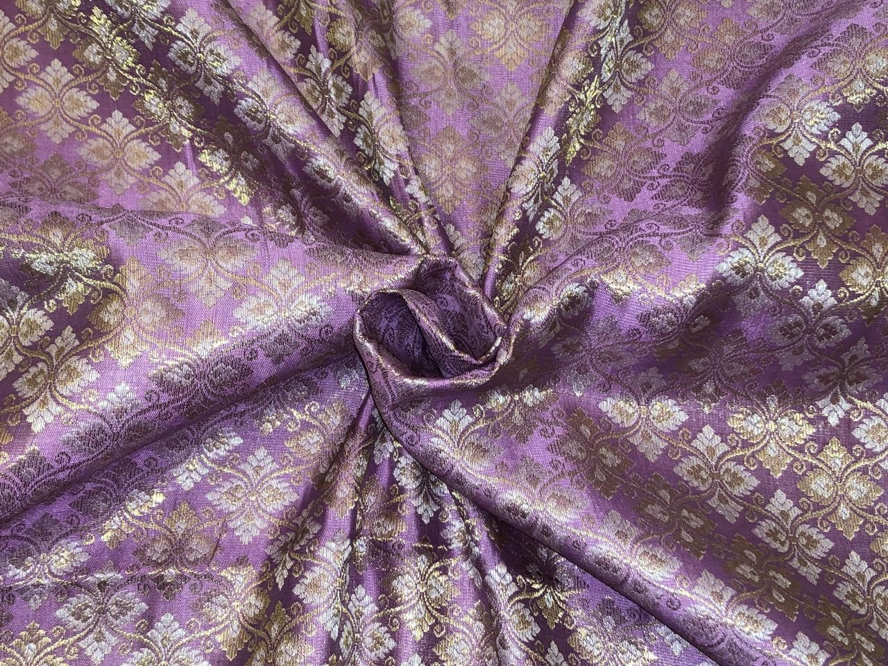 Silk Brocade fabric with white gold  jacquard available in 4 colors yellow, olive, peach and orchid BRO1072