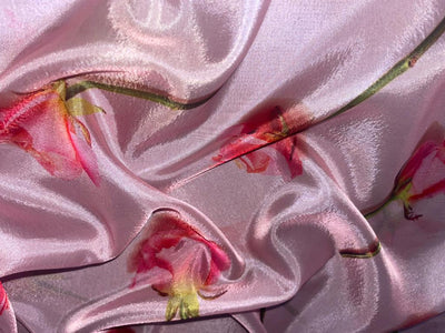 Satin organza fabric digital printed pink with pink roses WIDTH 44" 112 CMS WIDE [8961]