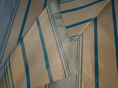 100% Silk Taffeta Fabric Icy Blue & butter Gold stripes 54" wide Taf#S110