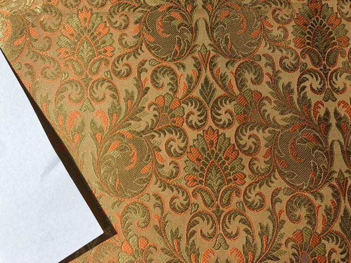 Silk Brocade fabric peach and gold floral jacquard BRO1005[4