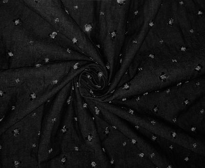 100% Cotton Denim Fabric 58" wide WITH SILVER SEQUENCE  available in 2 designs floral [DENIM BLUE AND BLACK] and squares
