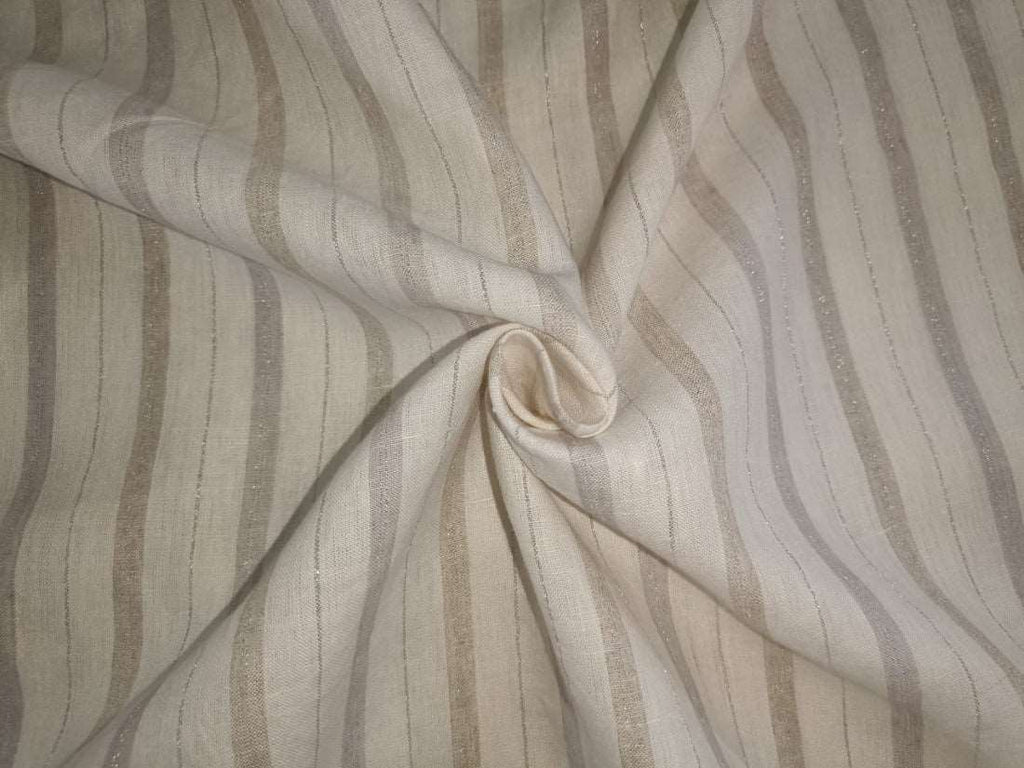 100 % pure linen fabric ivory colour with ivory stripes 58&quot; wide