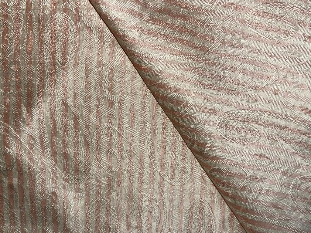 100% Silk Taffeta Jacquard Stripe Fabric available in lilac [ only 0.60 yards YELLOW 1 YARD CREAM 1.50 YD TEAL 1.15 GREEN 1 YD PINK 1 YD BLUE 1 YD DUSTY WINE 0.90 YDS CREAM AND GREY 1 YD