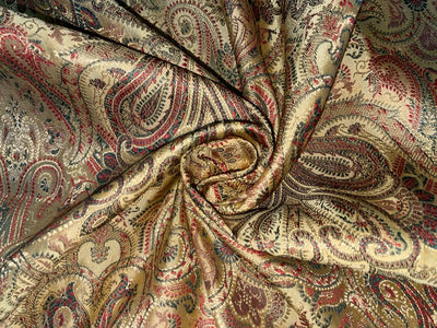 Silk Brocade fabric gold, red and green with metallic gold  paisley jacquard COLOR 44" WIDE BRO898A[2]