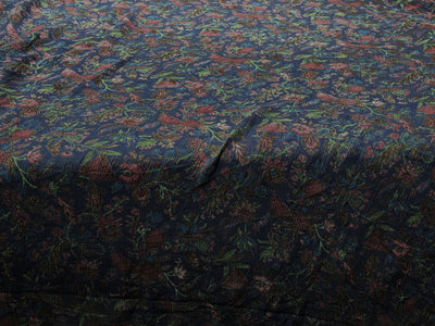 Silk chiffon printed  fabric deep ink blue  Color with red and green floral Print 44" wide [17793]