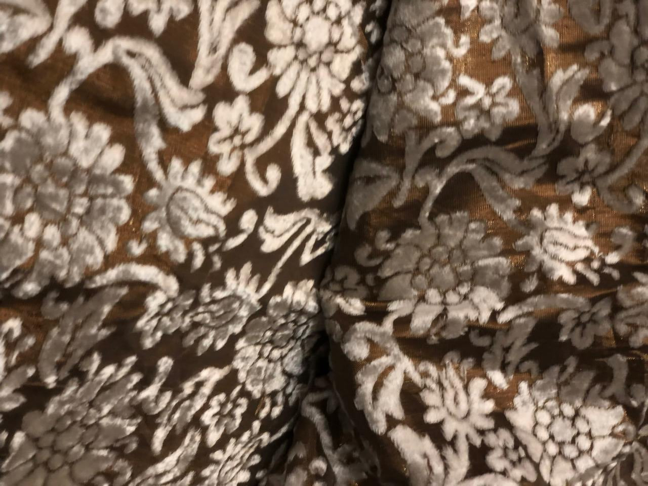 White Devore Viscose Burnout Velvet fabric ~ 44" wide antique gold available in 2 designs floral vines and abstract [18313/14]                         ++