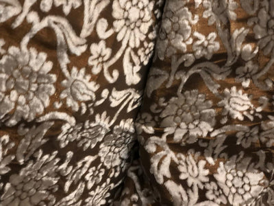White Devore Viscose Burnout Velvet fabric ~ 44" wide antique gold available in 2 designs floral vines and abstract [18313/14]                         ++