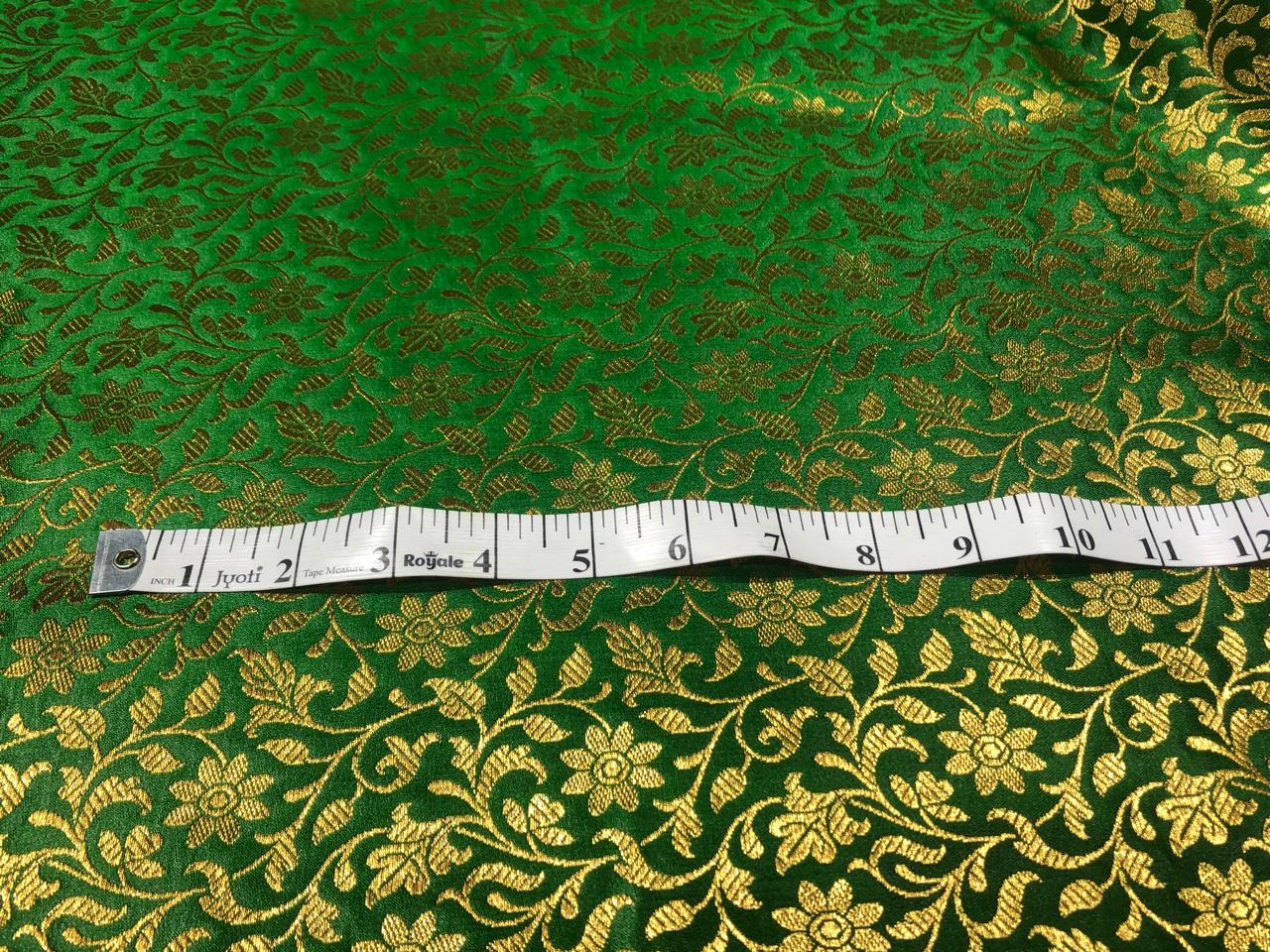 Silk Brocade fabric 44" and metallic gold floral jacquard available in 2 colors royal blue and green BRO1048