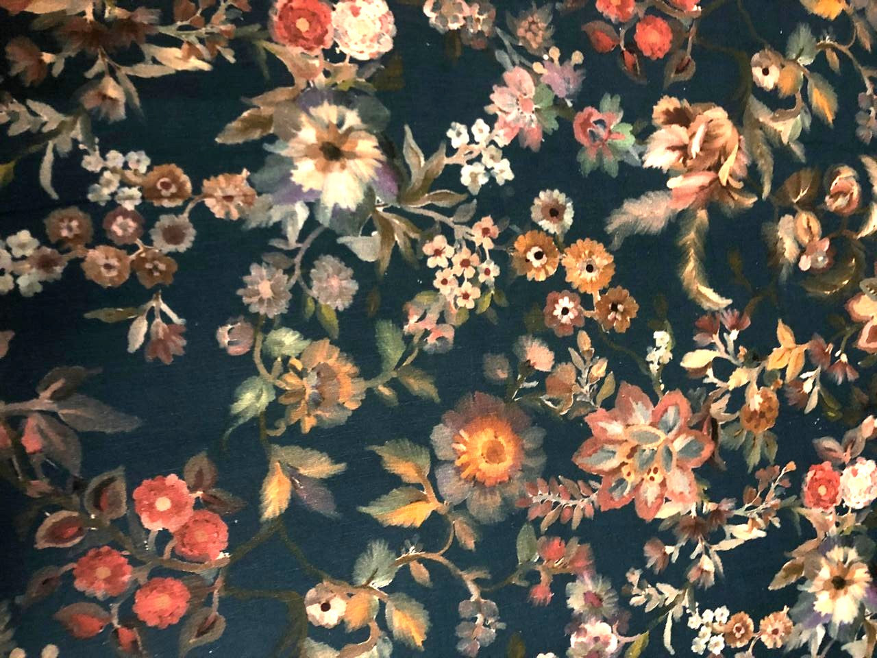 Linen Print beautiful teal floral [18558]