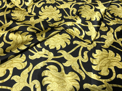 100% PURE SILK 80 GRAMS  SATIN PRINTED 44"WIDE FABRIC FLORAL PRINTED available in 2 colors  BLACK WITH GOLD and CREAM WITH LILAC [16944/48]