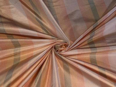PURE SILK Dupioni FABRIC  54"wide  STRIPE shades of peach and green SINGLE CUT LENTH 5 YARDS DUPCUTS2