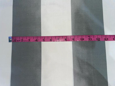 100% Silk Taffeta stripes 54" wide 4" STRIPE GREY and IVORY  color TAFNEWS16 [15333]