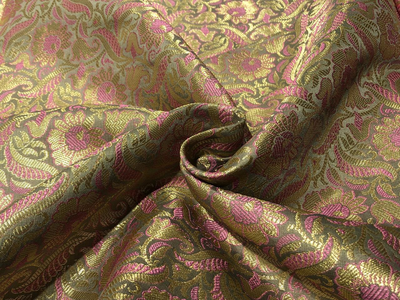 Brocade fabric grey and pink with metallic gold color 44" wide BRO1030[2]