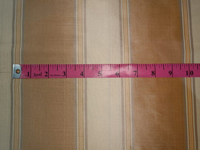 100% Pure Silk Taffeta Fabric Gold,Cafe Creme &amp; Golden Cream stripes color 54&quot; wide TAF#S99