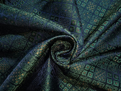 Silk Brocade fabric peacock blue green color 44" wide BRO881B[1]