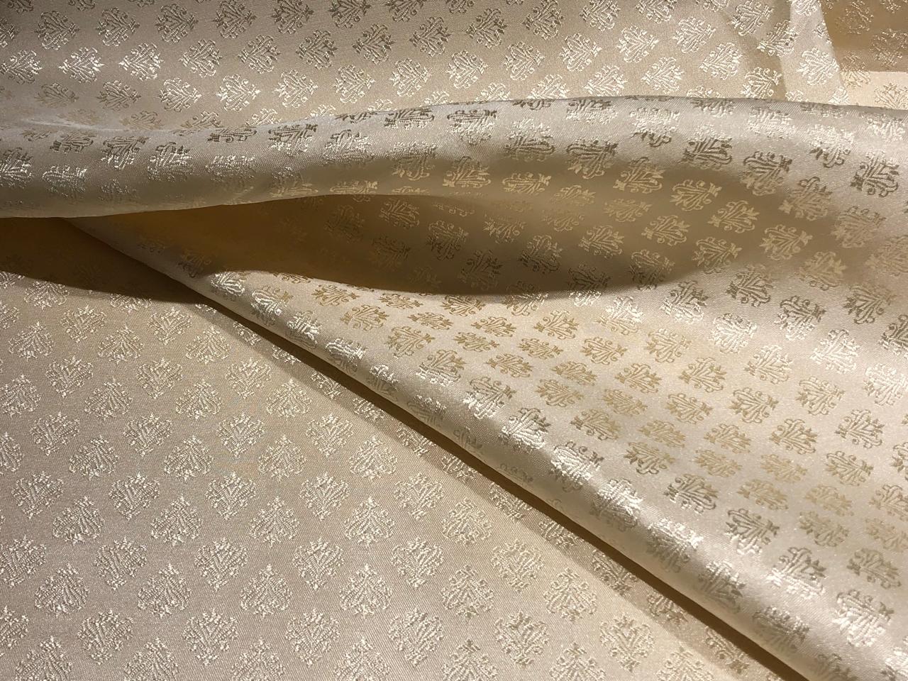 Silk Brocade fabric 56" ivory cream with self motif  jacquard BRO1062[3]