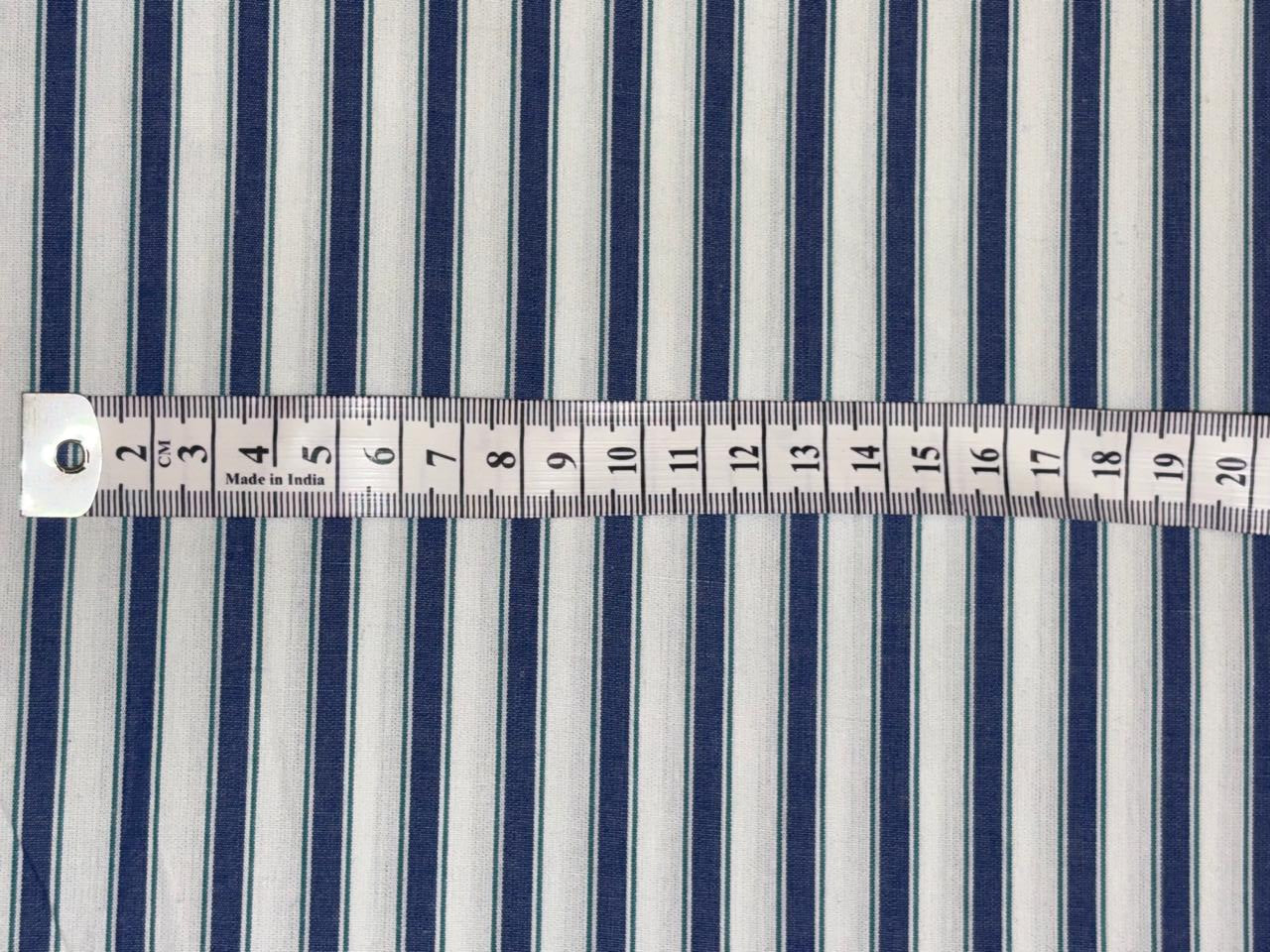 100% Cotton Poplin 58" wide  white, royal blue and green stripes [18328]