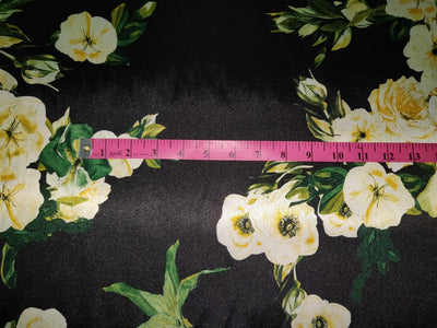 Satin luxurious navy blue with yellow floral print 58"wide  [roll] SATIN_PRT_10499