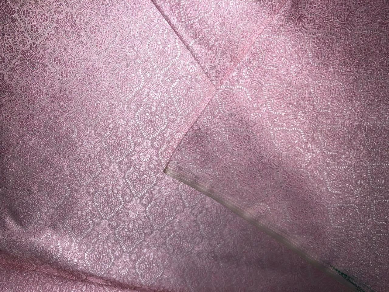 Silk Brocade fabric 44" wide SELF JACQUARD  available in 2 colors pink and white ivory BRO956[4/6]