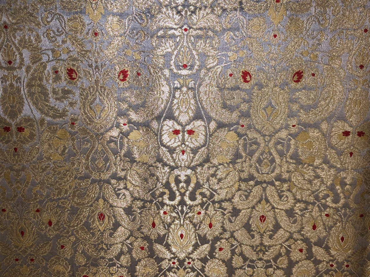 Brocade Heavy KING KHAB  Fabric  with white gold jacquard 44" wide available in 2 colors mint and silver blue BRO1077