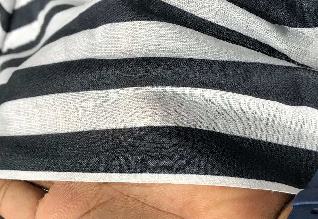 Linen  Cotton fabric black and white stripes 58" wide[17767]