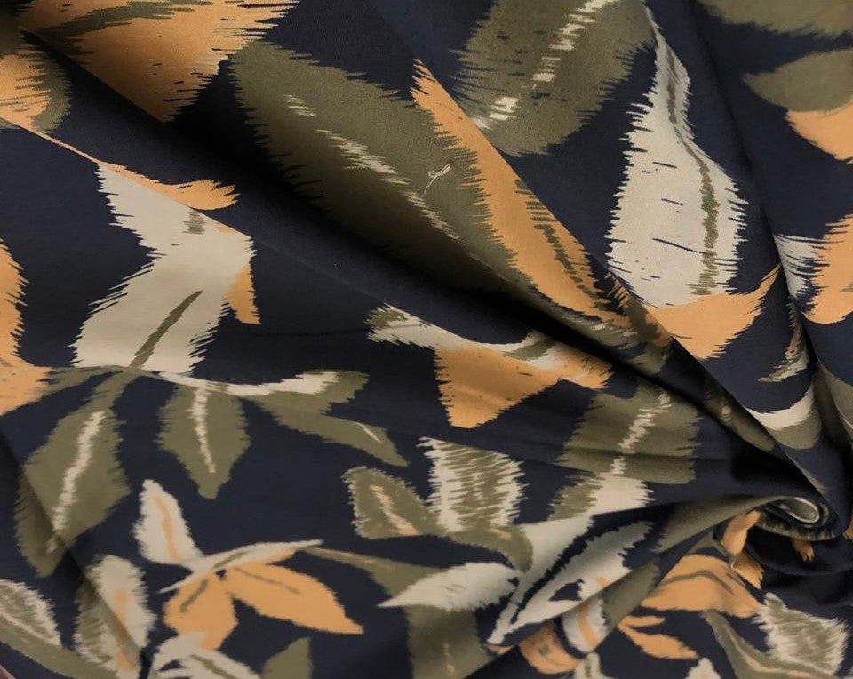 Linen Print floral biscuit ,green and navy print colors [18694]