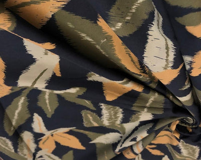 Linen Print floral biscuit ,green and navy print colors [18694]