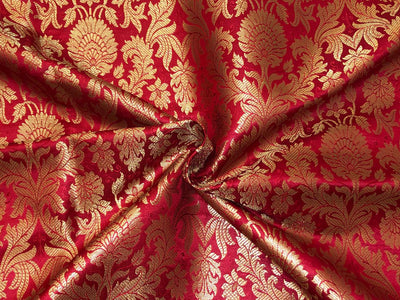 Silk Brocade fabric with beautiful gold  jacquard available in 3 colors teal ,red and mulberry BRO1075