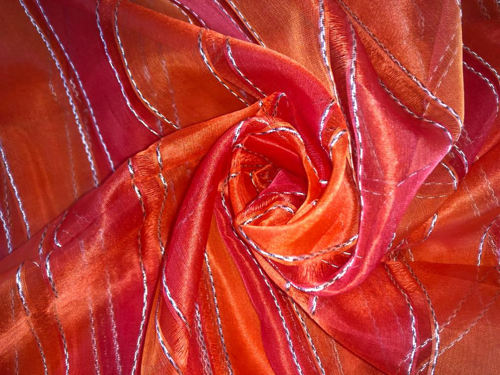 Silk organza fancy rope stripes fabric 44" wide [15608/09]available in 2 colors orange and blue