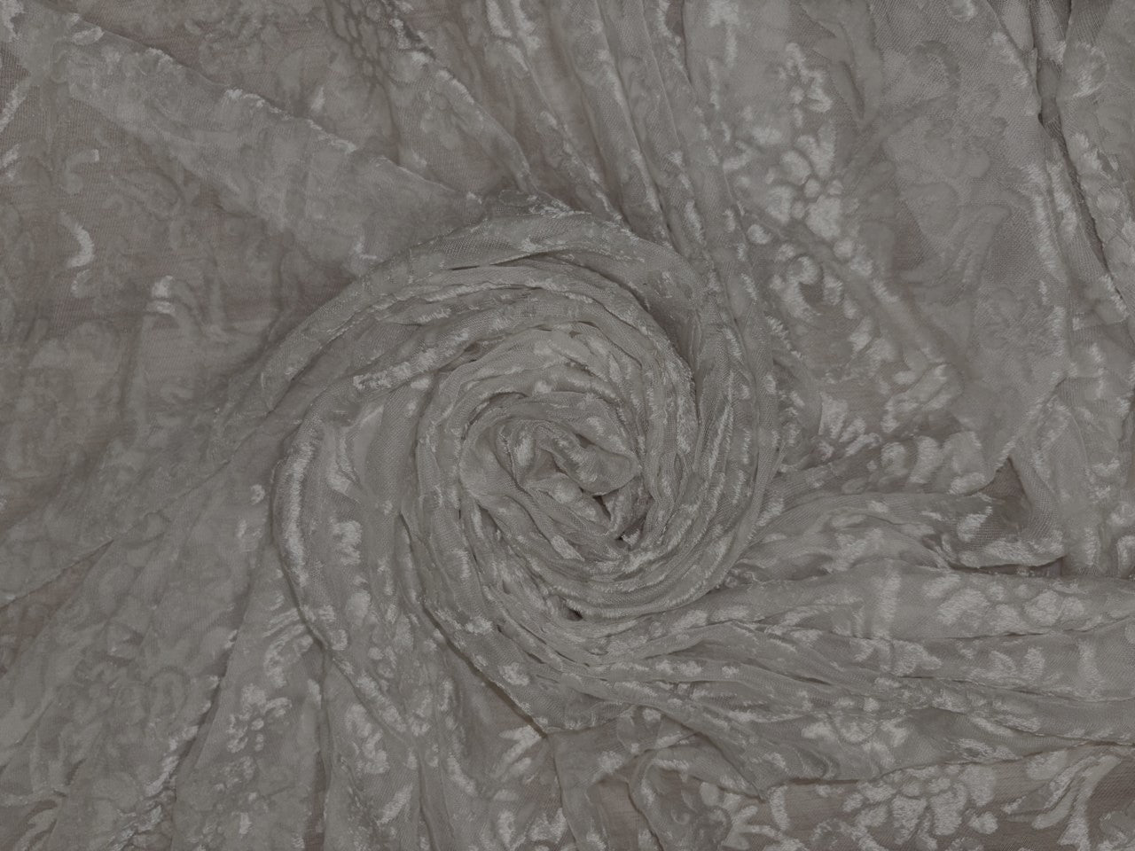 White Devore Viscose Burnout Velvet fabric ~ 44" wide available in 3 designs floral vines, abstract rose and floral [18291/92/93]