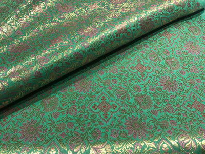 Silk Brocade fabric 44" pink and metallic gold floral jacquard available in 3 colors silver grey, green and pinkBRO1047
