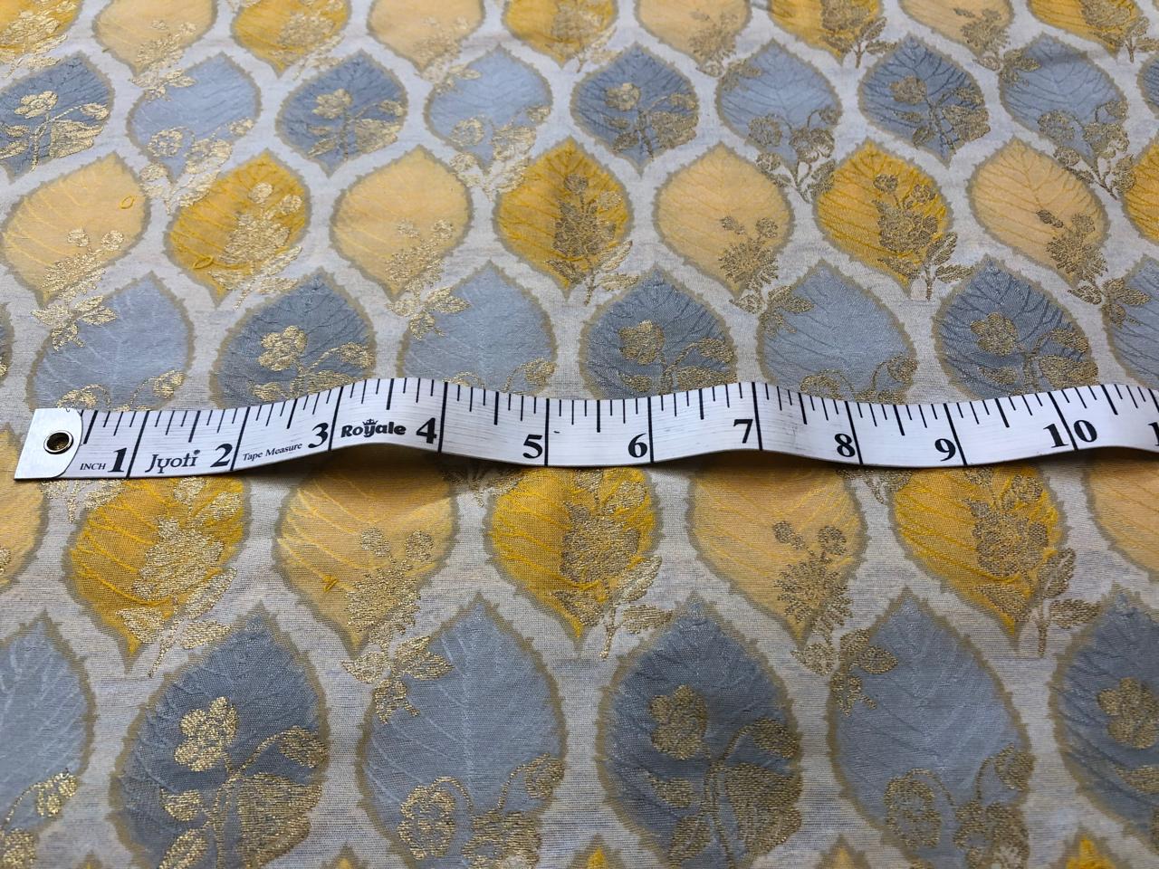 Silk Brocade fabric with colorful  leaf floral motif jacquard available in 3 colors mauve , pink peach and ivory BRO1091