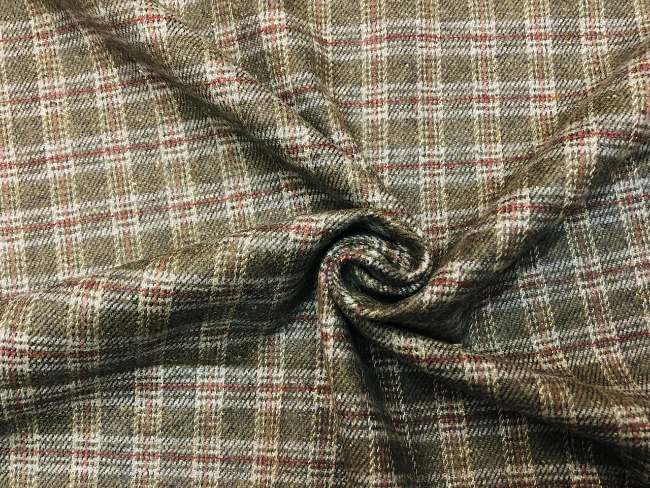 Tweed Premium Suiting Wool Blended plaids in green rust and ivory Fabric 58" wide [18317]