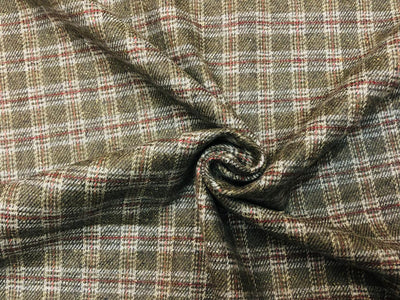 Tweed Premium Suiting Wool Blended plaids in green rust and ivory Fabric 58" wide [18317]