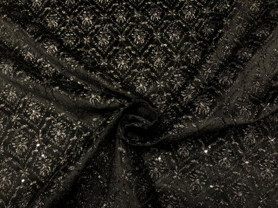 Brocade Velvet Embroidered fabric black color 60" wide 2 styles a black and silver and black with sequence BRO1088