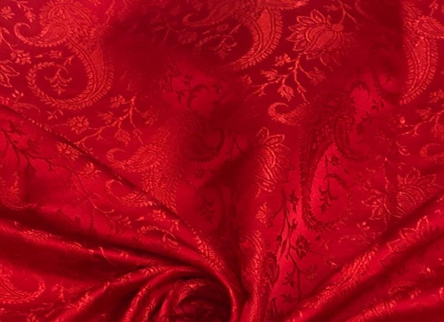 Silk Brocade fabric self jacquard paisleys available in 3 colors red , pink and coral BRO1100[1/2/3]
