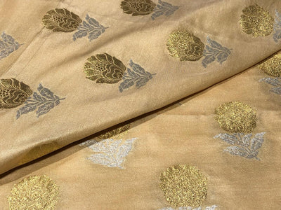 100% PURE Silk Brocade fabric 44" wide FLOWER MOTIF AVAILABLE IN 2 COLORS gold and orange BRO1016[5/6]