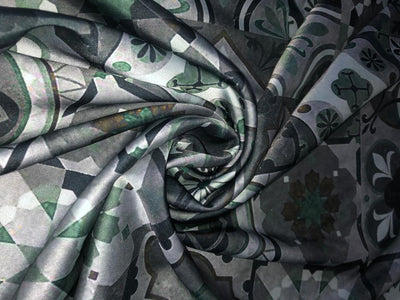 Satin fabric print 58" wide ARMANI shades of green [15937]