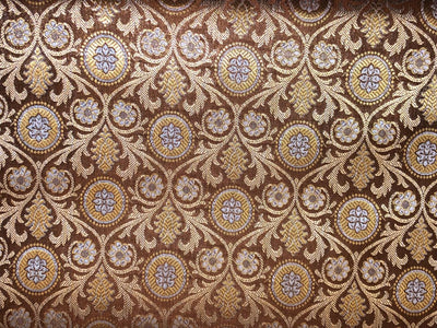 Silk Brocade fabric brown with  gold and silver  jacquard BRO1074[3]
