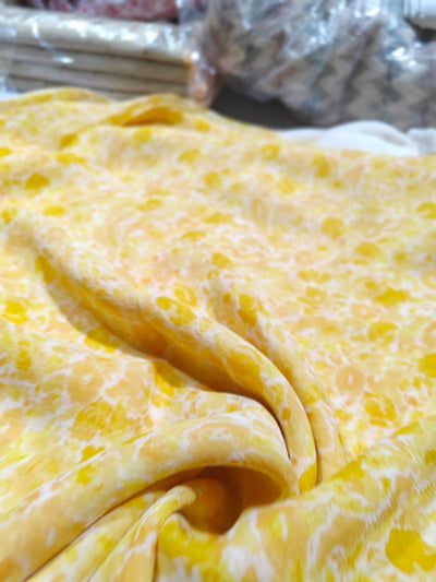 Silk chiffon printed  fabric BRIGHT yellow and ivory  COLOR ABSTRACT PRINT 44" wide [17046]