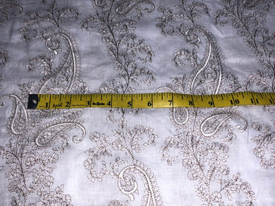 100% Linen  Kashmiri Embroidered fabric paisleys 58" wide available in 3 colors ivory with pink paisleys ,camel with navy paisley and ivory with beige paisley