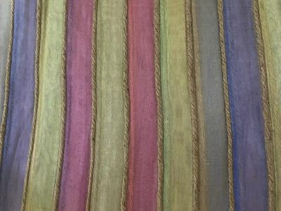 Organza silk fabric multi color stripe selvidge to selvidge vertical 44" wide with jute rope [9809]